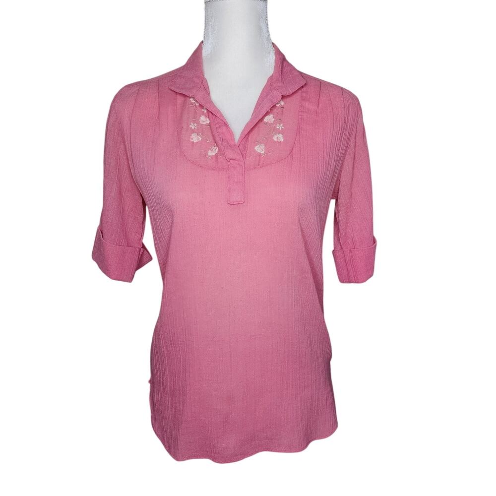 Vintage Pink Handmade Embroidered Shirt Women's Size Small
